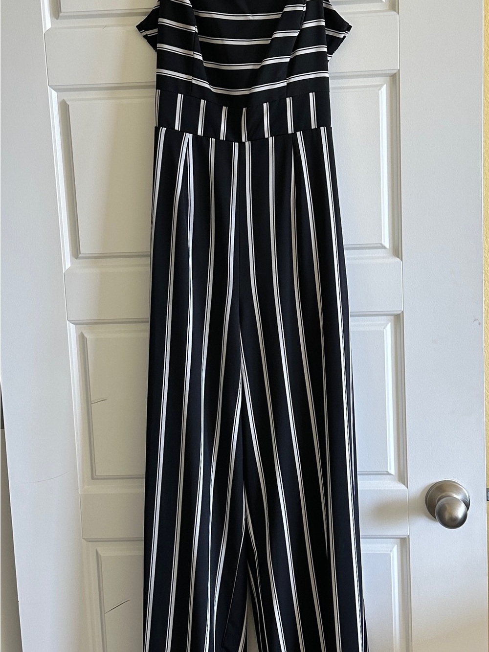 Black & White Vertical Stripe Wide-Leg Jumpsuit